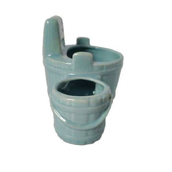 Vintage Planter Wringer Wash Tub and Bucket Ceramic Greenish Blue 6.5 X 4 Inch - Picture 4 of 8
